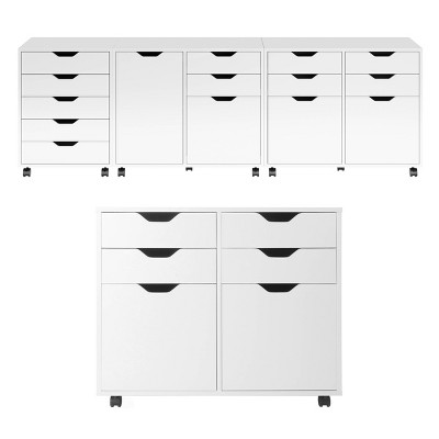 Modern White Composite Wood Mobile Storage Cabinet with Locking Wheels