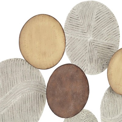 Gold Bronze White-Washed Geometric Metal Disk Wall Sculpture
