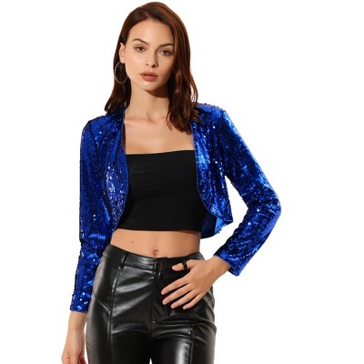 INSPIRE CHIC Women's Sequin Long Sleeve Open Front Cropped Cardigan Shrug Jacket