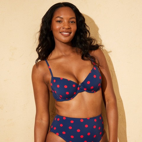 Shade & Shore Women's Polka Dots Underwire Bikini Top - Shade & Shore™ Navy Blue 34B