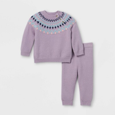 Baby Fair Isle Pullover Sweater & Bottom Set - Cat & Jack™ Purple Newborn