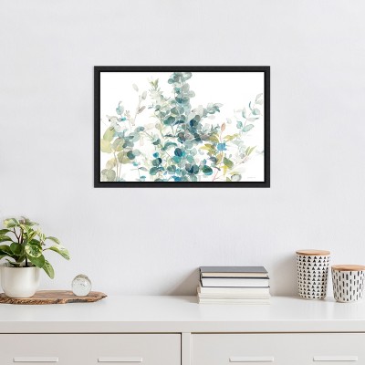 Eucalyptus I White Crop Watercolor Canvas Art with Black Frame