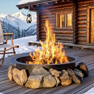 Acekool  Outdoor Fire Pit Ring, Smokeless Design, Black Steel, Ventilated, 8-Piece Easy Assembly, Above-Ground or In-Ground Use, Garden & Patio - 1 of 4