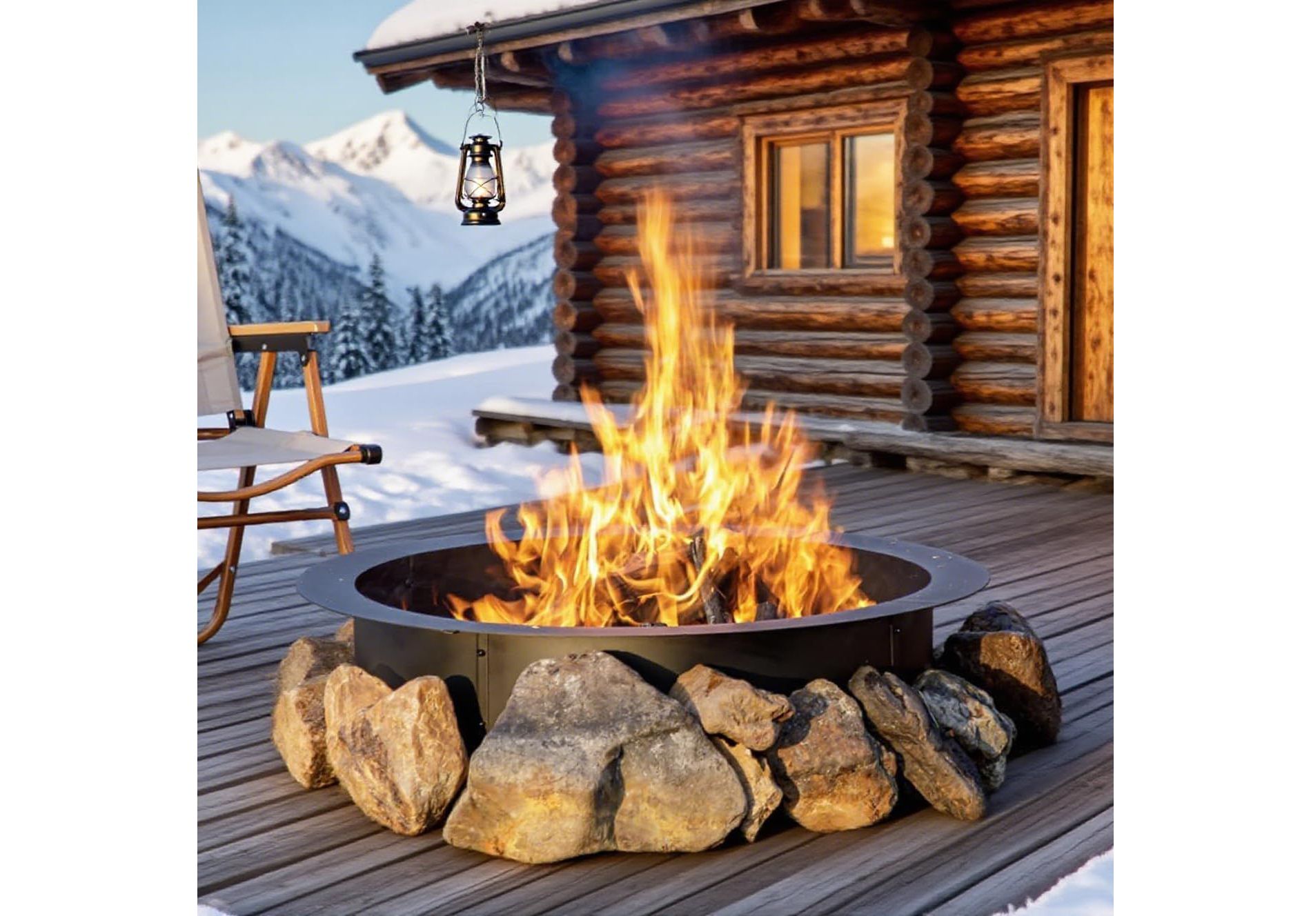 Acekool 36-Inch Fire Pit Ring for Outdoor Use, Smokeless Design, 8-Piece Steel, Black, Above-Ground or Underground, Vent Holes, Easy Assembly