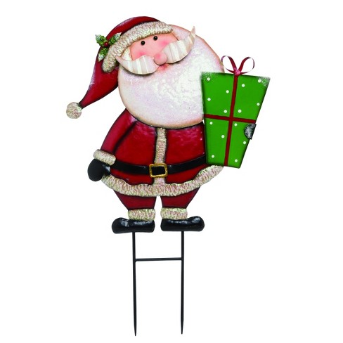 Transpac Metal 35 In Red Christmas Snowman Santa Yard Stake Target