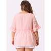Agnes Orinda Women's Plus Size Plaid Peplum Sweetheart Neck Ruffle Sleeve Babydoll Blouses - 4 of 4