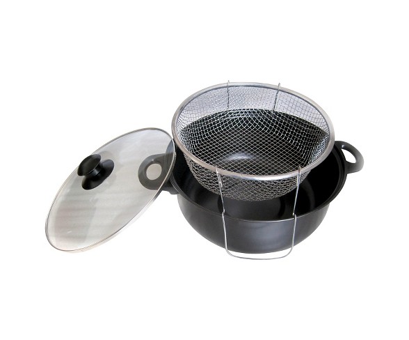 Gourmet Chef 65 Quart Non Stick Deep Fryer with Frying Basket and Glass Cover - Black