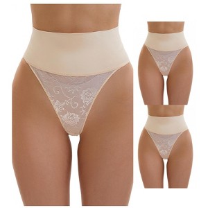INSPIRE CHIC Women's 3 Packs High Waisted Tummy Breathable Elastic Lace Firm Control Thong Shapewear - 1 of 4