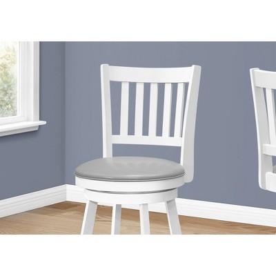 White Wood Swivel Counter Height Bar Stools with Grey Faux Leather Seats, Set of 2