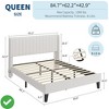 White Queen Size/Full Size Velvet Bed Frame Vertical Channel Tufted Wingback Headboard Upholstered Platform Bed - 2 of 4