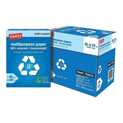 Staples 50% Recy Heavyweight 8.5" x 11" Multi Paper 28 lbs 96B 500/RM 5 RM/CT 86058