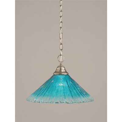 Toltec Lighting Any 1 - Light Pendant in  Brushed Nickel with 16" Teal Crystal Shade