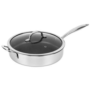 Brentwood 11-In. 3-Ply Hybrid Non-Stick Stainless Steel Induction-Compatible Deep Sauté Pan with Glass Lid