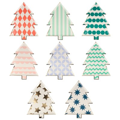 Meri Meri Patterned Christmas Tree Plates (Pack of 8 in 8 designs)