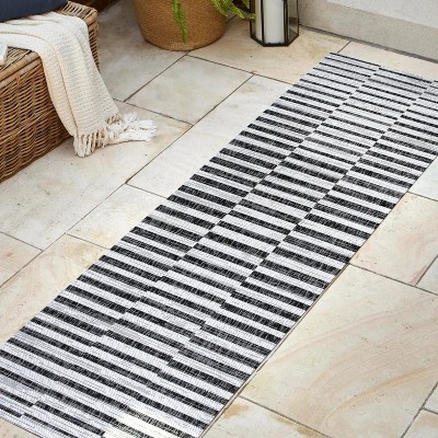 Sukie Ivory and Black Striped Synthetic Runner Rug