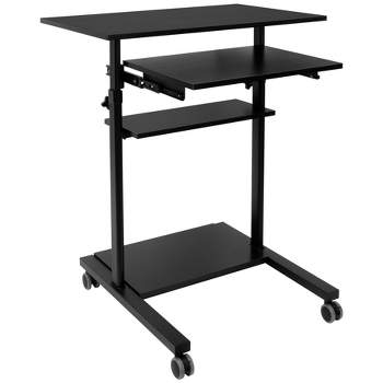 Mount-It! Mobile Standing Desk w/ Retractable Keyboard Platform | Height Adjustable Stand Up Computer Workstation | Locking Wheels | 99 Lbs. Capacity