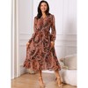 INSPIRE CHIC Women's V Neck Boho Floral Long Sleeve High Waist Smocked Cuff A-Line Flowy Midi Dress - 3 of 4
