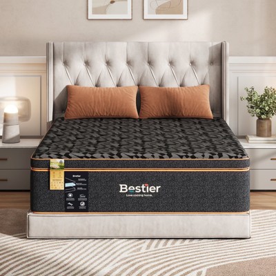 Bestier 14 inch King Size Pillow Top Mattress, Organic Wool Gel Memory Foam Mattress in a Box, Black, Made in US
