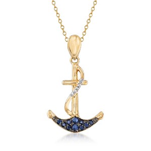 Ross-Simons 0.50 ct. t.w. Sapphire Anchor Pendant Necklace With White Topaz Accents in 18kt Gold Over Sterling - 1 of 4