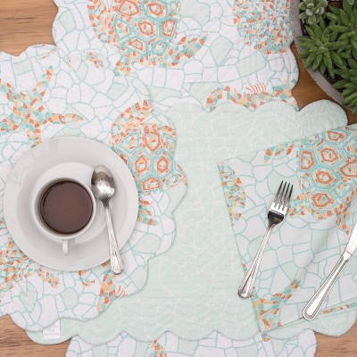 Grand Turks Cotton Quilted Round Reversible Coastal Placemat Set of 6