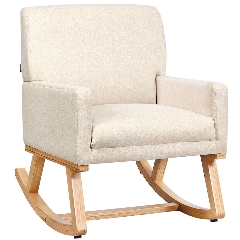 Costway Mid Century Fabric Rocking Chair Upholstered Accent Armchair Lounge Chair Beige/Gray, 1 of 11