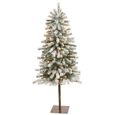 4ft Nearly Natural Pre-Lit Flocked Alpine Artificial Christmas Tree Clear Lights