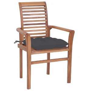 vidaXL Solid Teak Wood Dining Chairs Set of 4 with Anthracite Cushions - Stacking Ergonomic Wooden Seating for Indoor and Outdoor use - 1 of 4