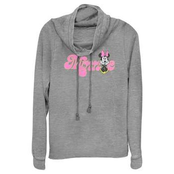 Juniors Womens Minnie Mouse Distressed Retro Logo Cowl Neck Sweatshirt