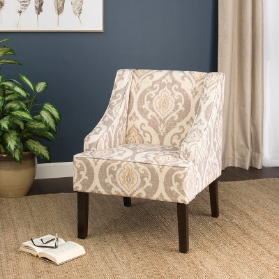 Natural Raffia Stripe Wood Classic Swoop Accent Armchair