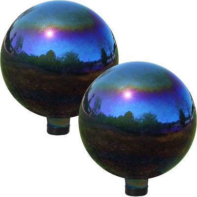 Sunnydaze Indoor/Outdoor Gazing Globe Glass Mirror Balls with Stainless Steel Finish - 10" Diameter - Rainbow - 2-Pack