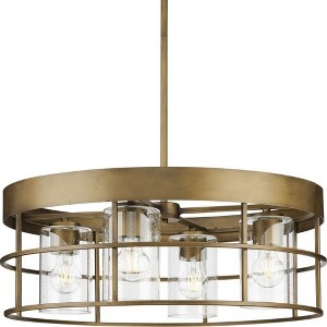 Progress Lighting Burgess 4-Light Chandelier, Aged Bronze, Seeded Glass - Rustic modern farmhouse style for any room. - 1 of 1