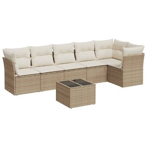 vidaXL Garden Sofa Set Beige PE Rattan, Powder-coated steel, Tempered glass - 1 of 4