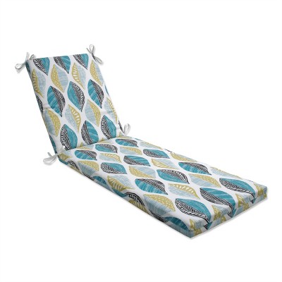 Pillow Perfect 80" x 23" Leaf Block Outdoor/Indoor Chaise Lounge Cushion Teal/Citron