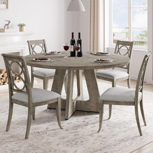 Farmhouse Dining Table for 4 - 47" Round Rustic Wood Table Grey Finish for Dining Room & Living Room - 1 of 4
