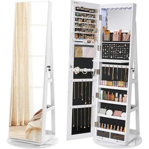 SmallRig Lockable Jewelry Cabinet with LED Lights - 360° Swivel Organizer, Full-Length Mirror in White & Black - 1 of 4