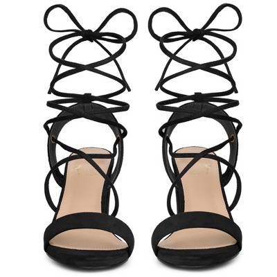 Perphy Women's Lace Up Slingback Block High Heels Sandals