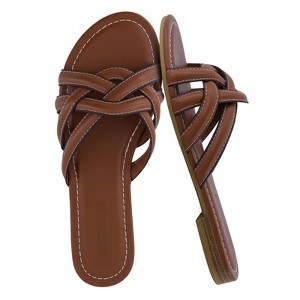 CUSHIONAIRE Laguna Slip-On Sandals for Women with Braided Straps and Cushioned Footbed, Flat Casual Slides - 1 of 4