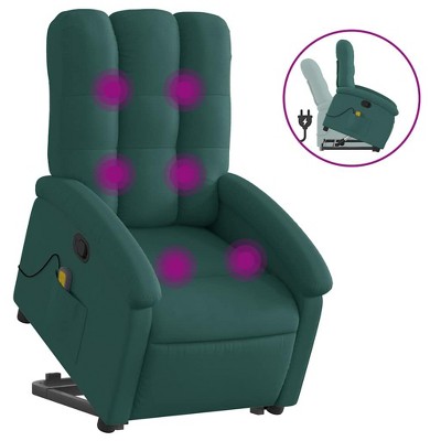 vidaXL Dark Green Stand Up Power Lift Recliner Armchair - Electric Motor, Manual Tilt, Vibration Massage, Foam Cushioned, Fabric