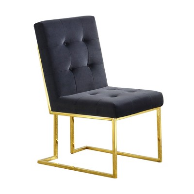 NicBex 2-piece Set Dining Chair Modern Upholstered Linen Fabric Side Chair with Tufted Button Back and Gold Metal Legs for Dining Room