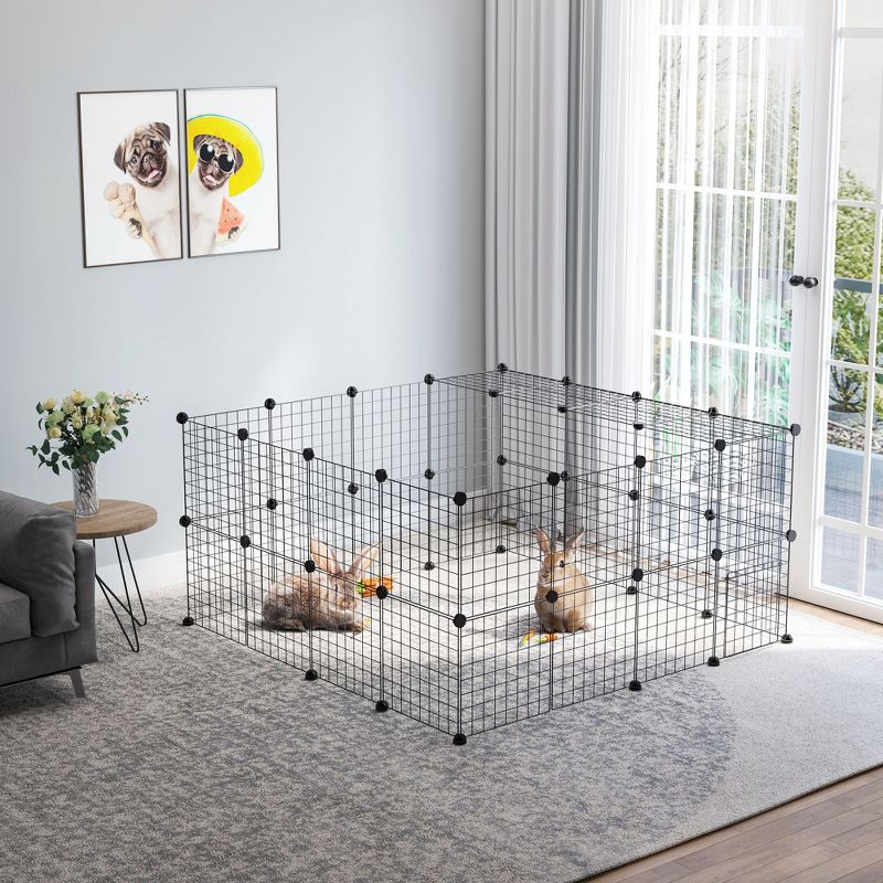 PawHut Pet Playpen DIY Small Animal Cage 36 Panels Portable Metal Wire Yard Fence with Door and Ramp for Rabbits, Kitten, Puppy 14 x 14 in, 3 of 10
