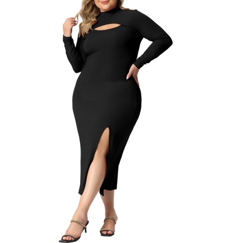 Agnes Orinda Women's Plus Size Bodycon Knee Slim Cut-Out Dresses Black 3X