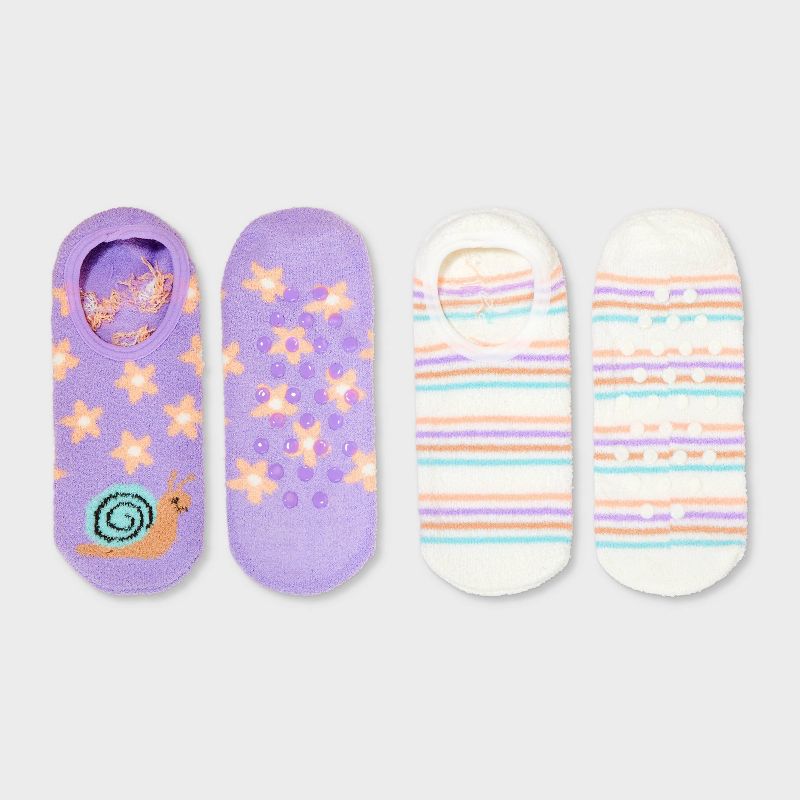 Women&#39;s 2pk Snail Cozy Liner Socks - Purple/Ivory 4-10, 1 of 4