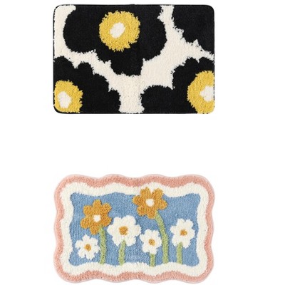 REGALWOVEN Soft Plush Reversible Non-Slip Extra Thick Microfiber Quick Dry Bath Mats 2 Pcs