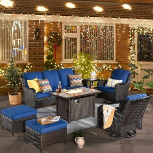 HOMLUX Outdoor Swivel Rocking Chairs with Fire Pit Table Set Patio Furniture Set - 1 of 4