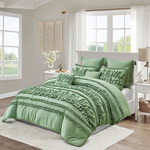 FIONECA Handcrafted Ruffled Ruching Bedding Set Elegant Romantic Farmhouse Neutral Tone - 1 of 4