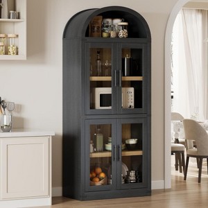 Arched Bookshelf with Doors Farmhouse Bookcase 15.83in Depth Display Storage Shelves 71.4in Tall Wooden Display Cabinet Rounded Bookcases - 1 of 4