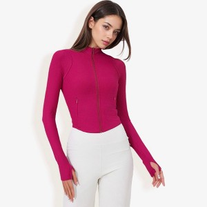 Anna-Kaci Active Women's Fitted Long Sleeve Athletic Top with Zipper Closure and Thumbhole Cuffs - 1 of 4