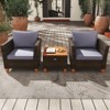Tangkula Set of 3 Rattan Bistro Furniture Set Solid Acacia Wood Table Top Cushioned Sofa Patio - 2 of 4