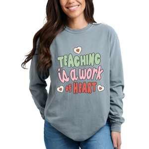 Simply Sage Market Teaching is a Work of Heart Words Garment Dyed Long Sleeve - 1 of 4