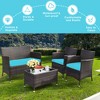 Tangkula 8 Pieces Patio Rattan Conversation Furniture Set Outdoor w/ Brown & Turquoise Cushion - 4 of 4